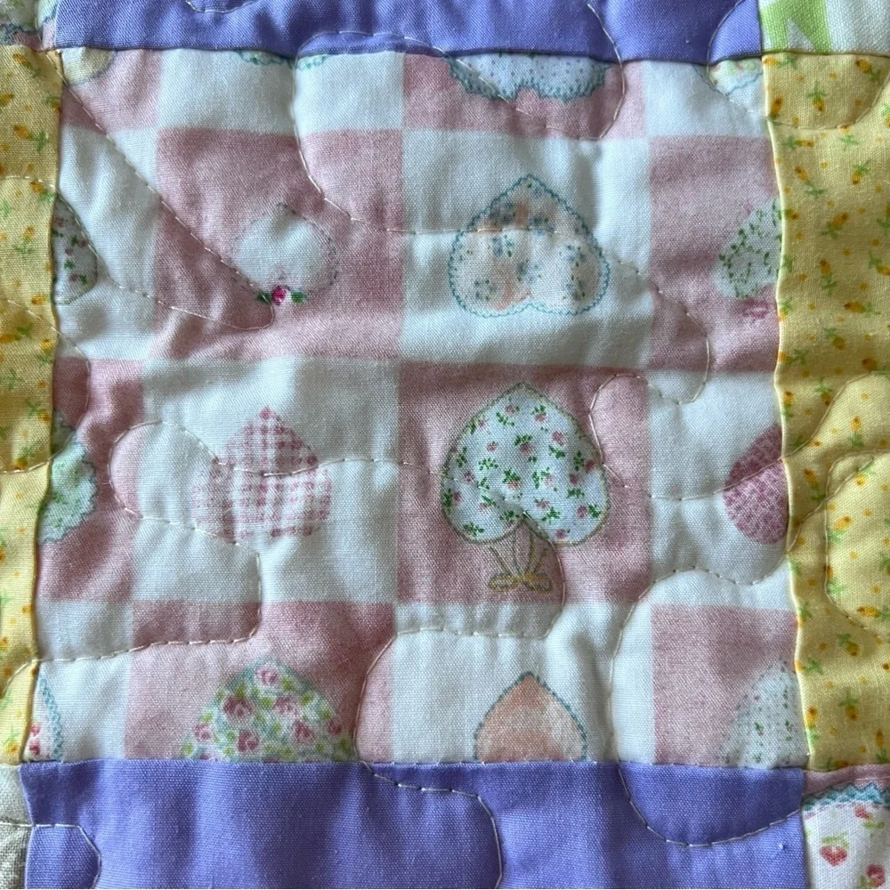 New Handmade Baby Quilt  32”x46” – Cotton Patchwork, Lilac Border